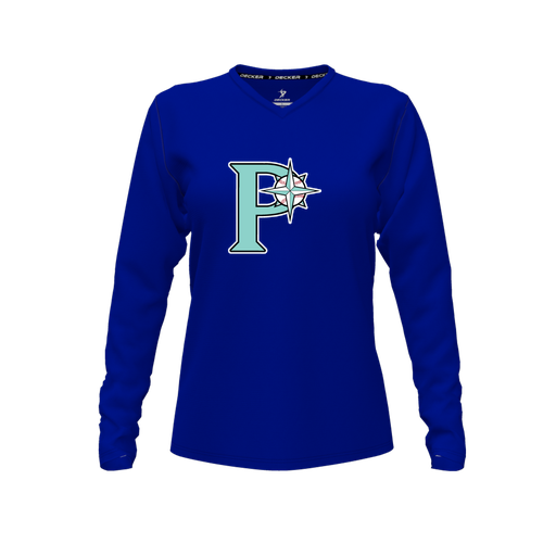 [CUS-DFW-TEES-CMF-VNK-LSL-RYL-FYXS-LOGO1] Comfort T-Shirt (Female Youth XS, Royal, V Neck, Logo 1, Long Sleeve)