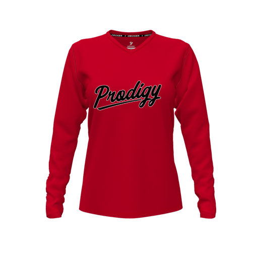 [FTLVCFRD-FYXS-LOGO2] Decker Comfort T-Shirt (Female Youth XS, Red, V Neck, Logo 2, Long Sleeve)