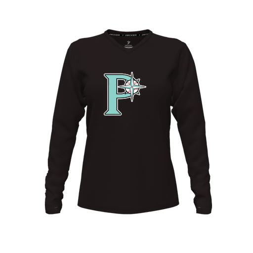 [CUS-DFW-TEES-PER-VNK-LSL-BLK-FYXS-LOGO1] Performance T-Shirt (Female Youth XS, Black, V Neck, Logo 1, Long Sleeve)