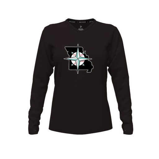 [CUS-DFW-TEES-PER-VNK-LSL-BLK-FYXS-LOGO3] Performance T-Shirt (Female Youth XS, Black, V Neck, Logo 3, Long Sleeve)