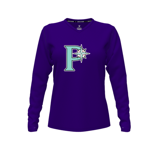 [CUS-DFW-TEES-PER-VNK-LSL-PUR-FYXS-LOGO1] Performance T-Shirt (Female Youth XS, Purple, V Neck, Logo 1, Long Sleeve)